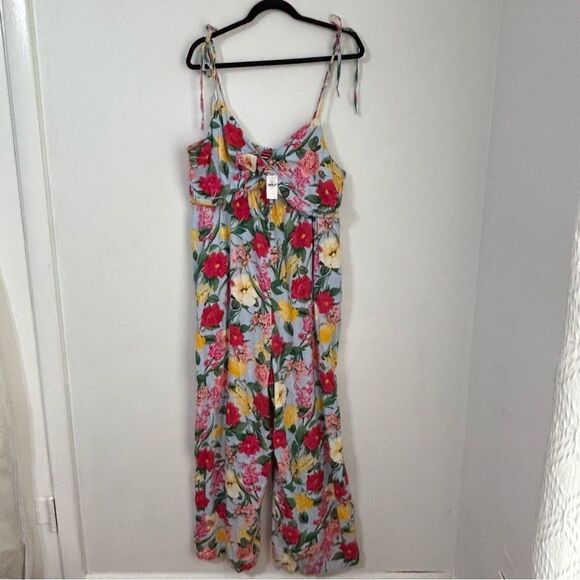 NWT Old Navy Multicolored Floral Jumpsuit Womens XL Linen Blend Boho Cottagecore - Picture 6 of 15
